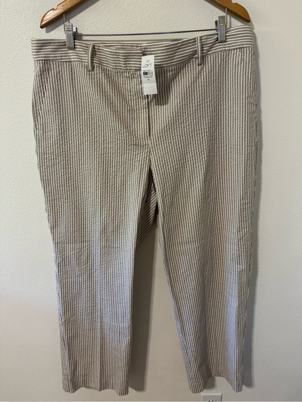 Loft Riviera Seersucker Slim Ankle Pants Natural Jute Stripe Resort 2025 NWT-16